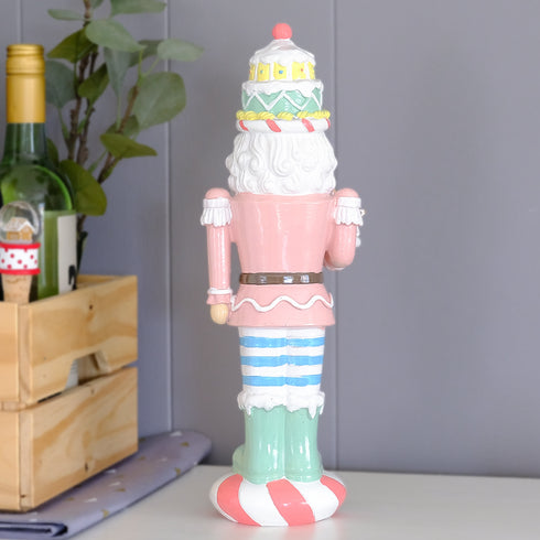 Christmas Sweets Pink Nutcracker Resin Figurine – Candy-Inspired With Gingerbread Cake